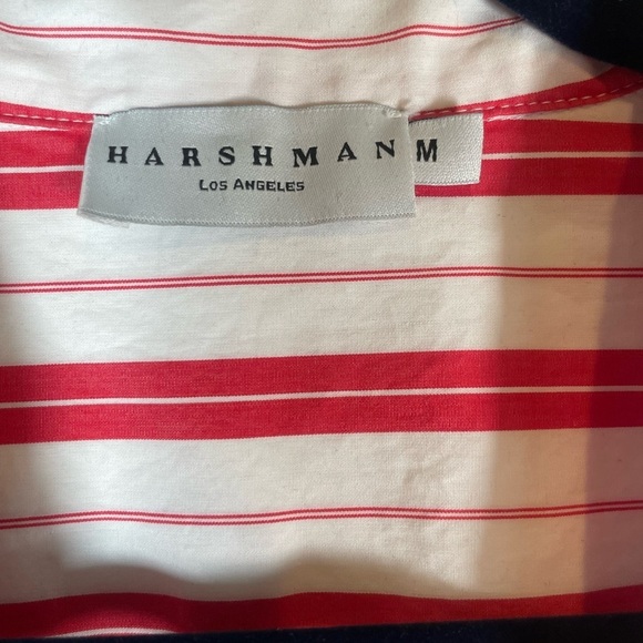 Harshman Anthropologie Striped Surplus Blouse In Red White Stripe High Low Sz M - Picture 5 of 12